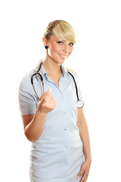 Close-up de um médico do sexo feminino sorrindo com — Fotografia de Stock