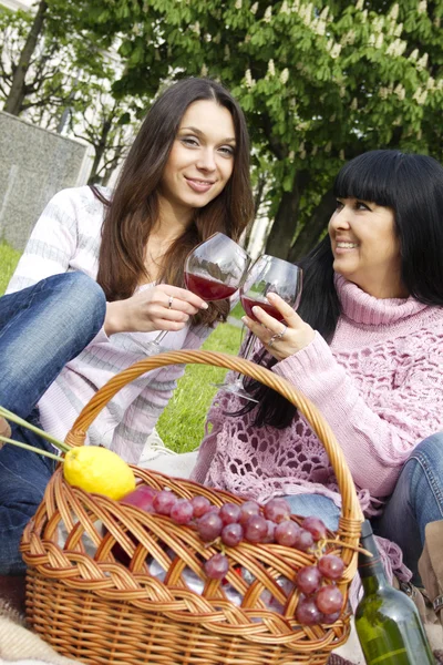 Μητέρα και κόρη, πίνοντας κρασί σε εξωτερικούς χώρους — Φωτογραφία Αρχείου