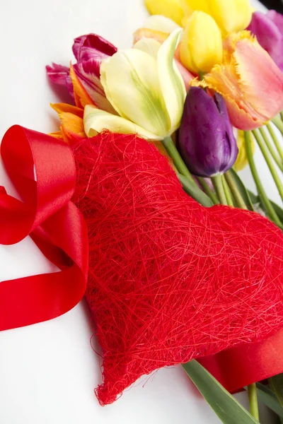 Tulipán és piros szív — Stock Fotó