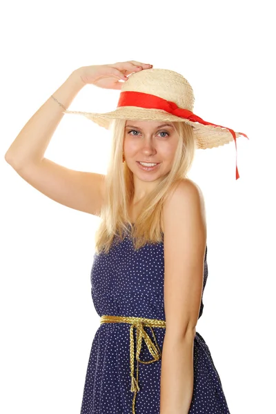Blondýna v slaměný klobouk — Stock fotografie
