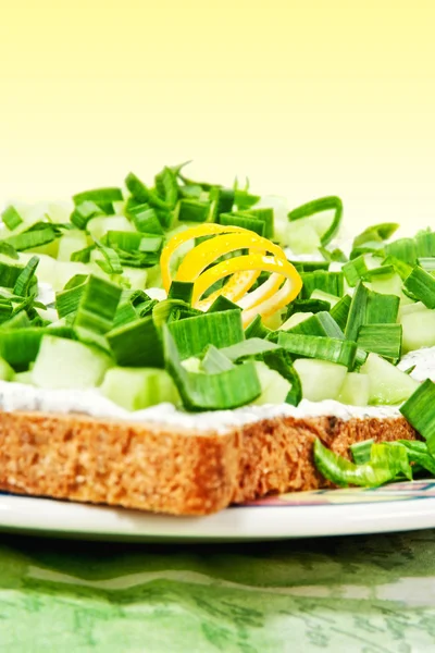 Spring snacks - light open faced sandwiches — Stock Photo, Image