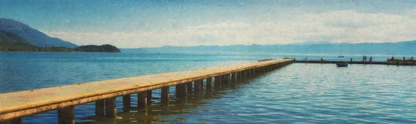 Ohrid tó marina naplementekor — Stock Fotó