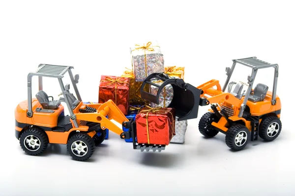 Model toy trucks shifted gifts — Stock Photo, Image