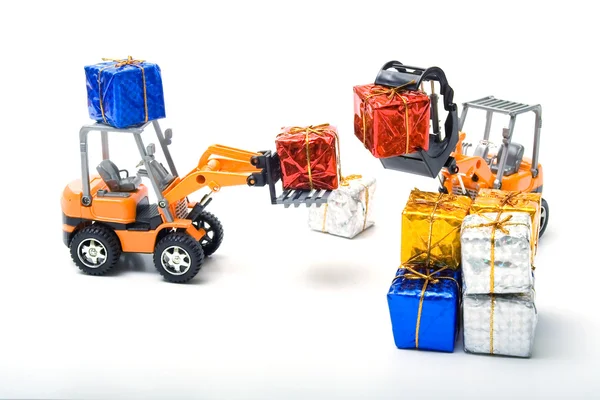 Modelo caminhões de brinquedo presentes deslocados — Fotografia de Stock