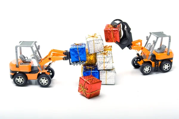模型玩具卡车转移了礼品 图库图片