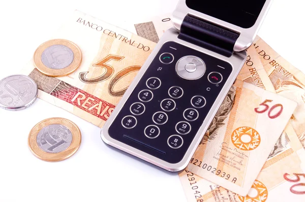 Teléfono móvil y dinero de Brasil —  Fotos de Stock