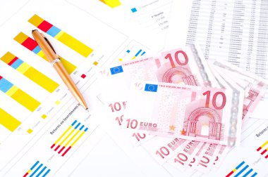 Financial chart, European money and pen clipart