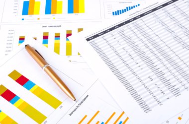 Financial chart, datasheet and pen. clipart