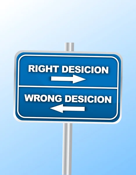 Juiste beslissing en verkeerde beslissing straat teken — Stockvector