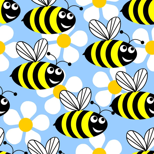 Včely a květiny. — Stockový vektor