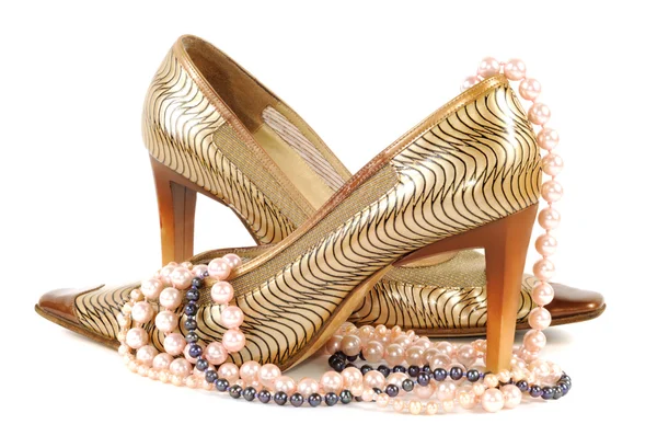 Donna scarpa dorata — Foto Stock