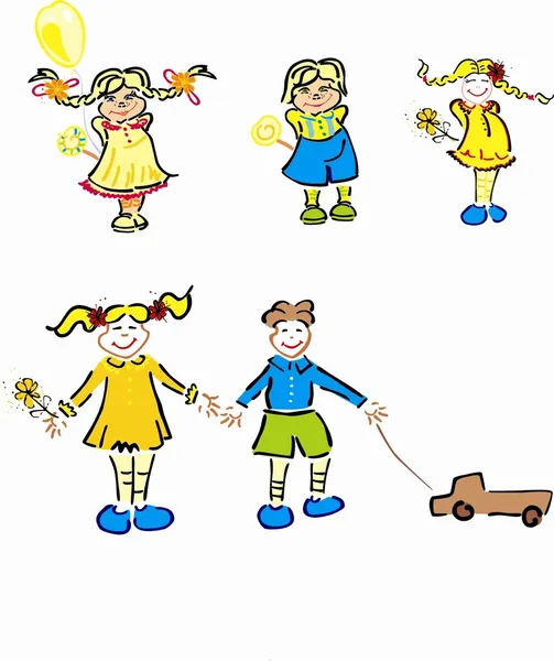 Coleção de várias crianças estilizadas — Fotografia de Stock