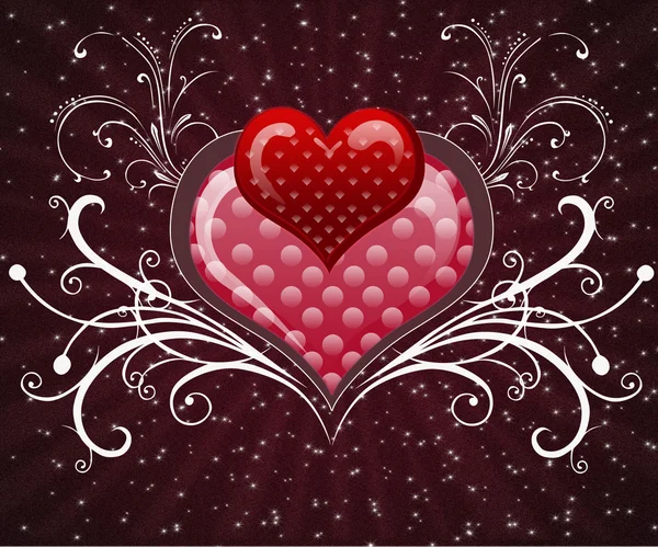 Red heart on the sparkling background — Stock Photo, Image
