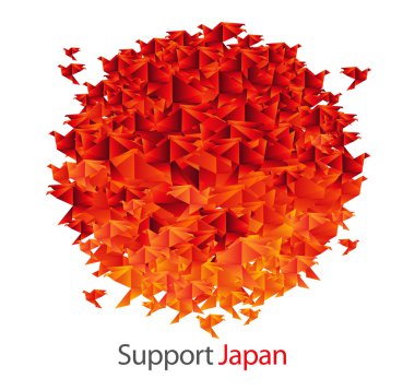 Japan flag shaped from origami birds