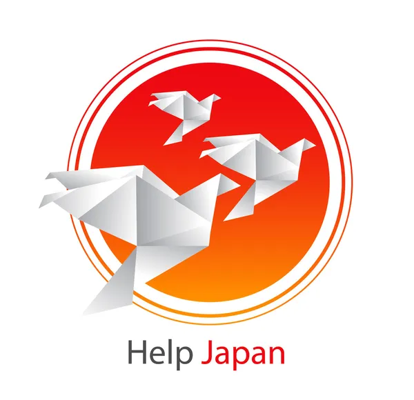 Bandeira do Japão e pássaros origami — Vetor de Stock