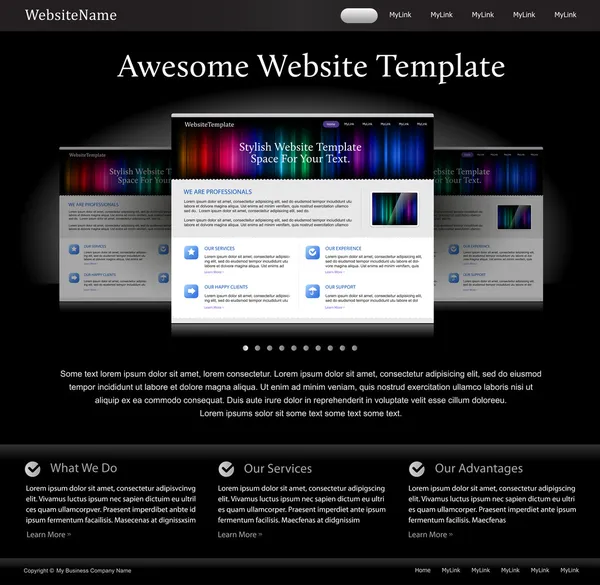 Zwarte stijlvolle website sjabloon voor ontwerpers — Stockvector