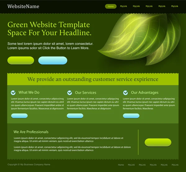 Yeşil düzenlenebilir Web sitesi şablonu — Stok Vektör