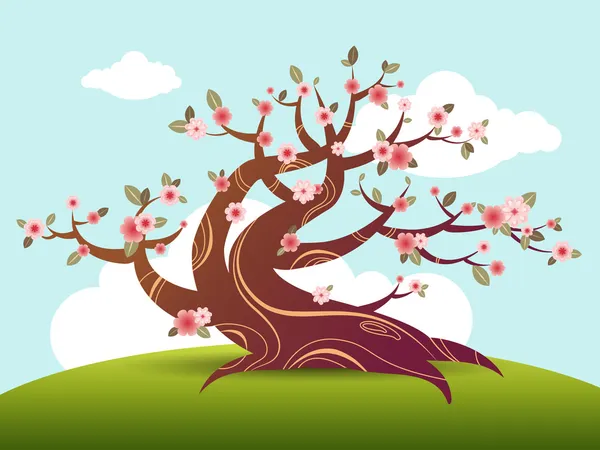 Bloeien boom bonsai Japans — Stockvector
