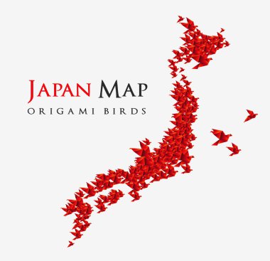 Japan map shaped from origami birds