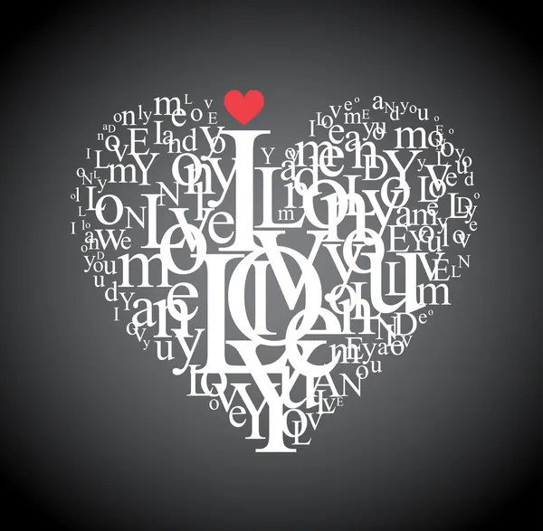 Kalp şekli gelen mektuplar - tipografik kompozisyon — Stok Vektör