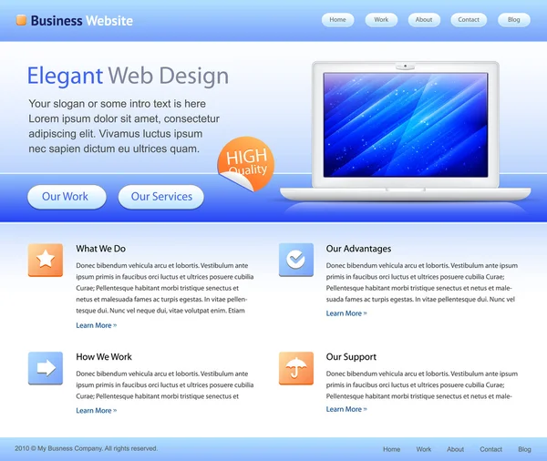 Plantilla de sitio web de negocios azul - diseño de página principal — Vector de stock