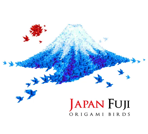 Origami Fuji mount shaped origami birds — Stock Vector