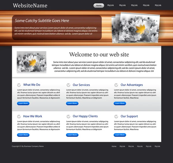 Modello di sito web con texture in legno — Vettoriale Stock
