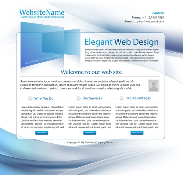 High-tech bedrijf blauwe business website sjabloon - bewerkbare — Stockvector