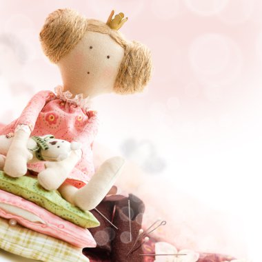 Doll princess and textile and sewing accessory clipart