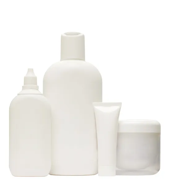 Bottiglia cosmetica bianca - gruppo isolato — Foto Stock