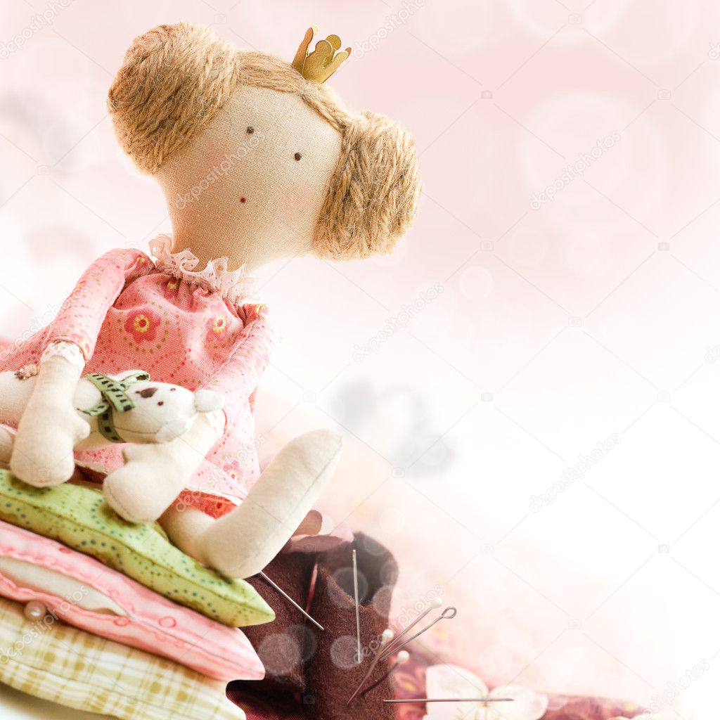 Doll princess and textile and sewing accessory