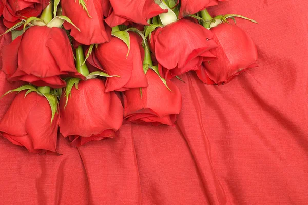 Rote Rosen und Seidenhintergrund — Stockfoto
