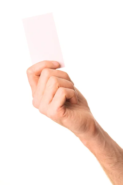 Białe karty w męskiej dłoni — Zdjęcie stockowe