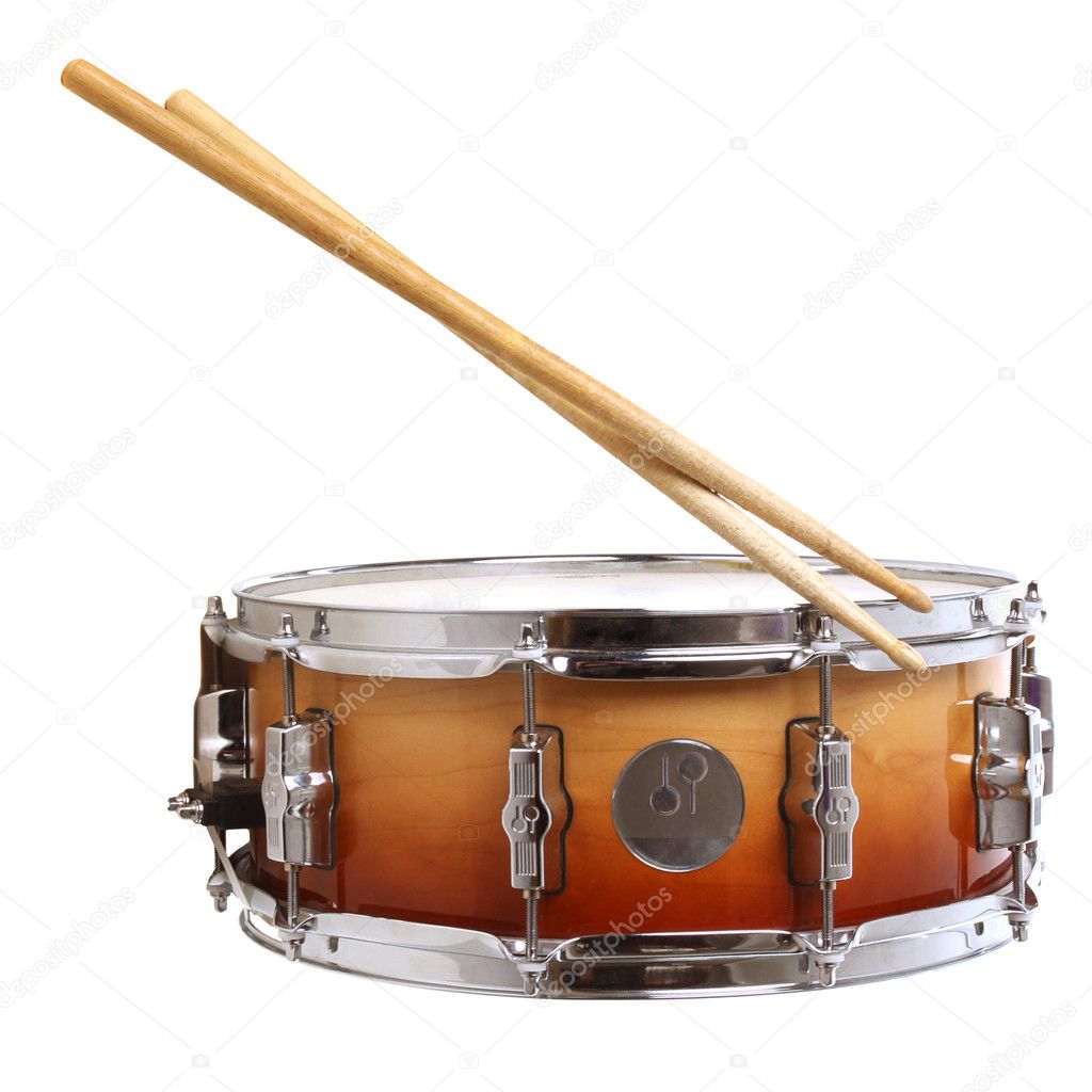 Drum and drumsticks isolated on white