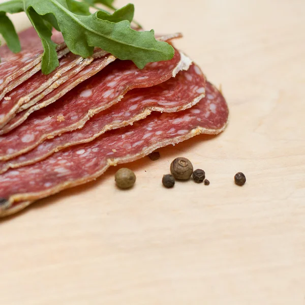 Salame salsiccia - sfondo gourmet — Foto Stock