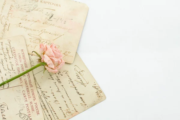 Vintage φόντο με το ροδαλό λουλούδι και παλιά επιστολή — Φωτογραφία Αρχείου