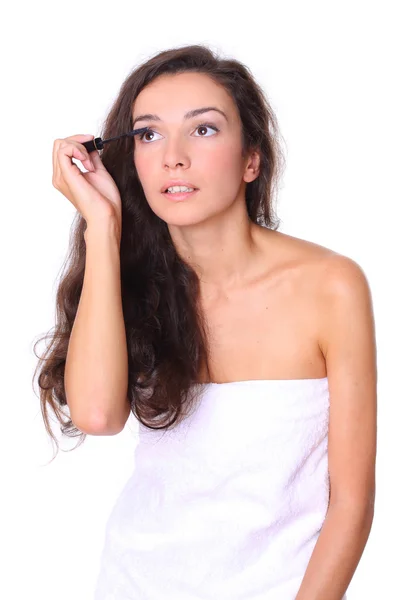 Giovane donna isolata su bianco make-up — Foto Stock