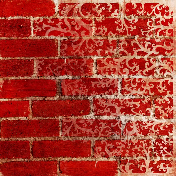 Vintage φόντο - κόκκινο τούβλο τοίχο και floral μοτίβο — Φωτογραφία Αρχείου