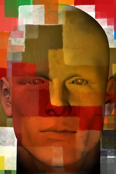 Man portrait with squares pattern 3d illustration — Stock Photo, Image