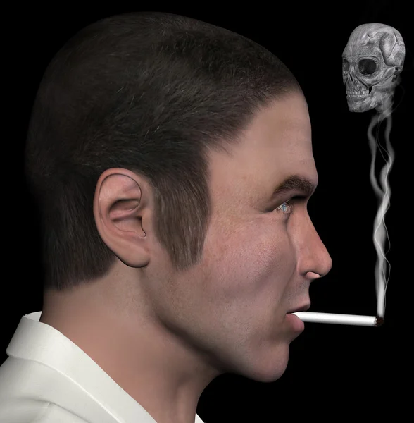 Man en rook schedel 3d illustratie — Stok fotoğraf
