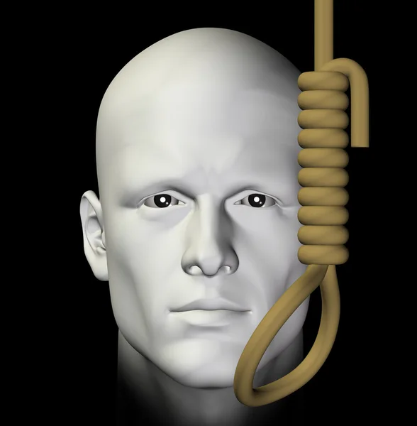 Homem suicida e pendurado laço 3d ilustração — Fotografia de Stock