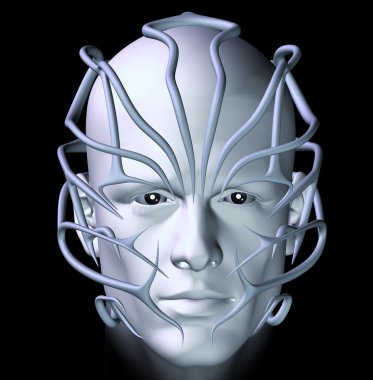 Cyberpunk with futuristic tribal mask illustration clipart