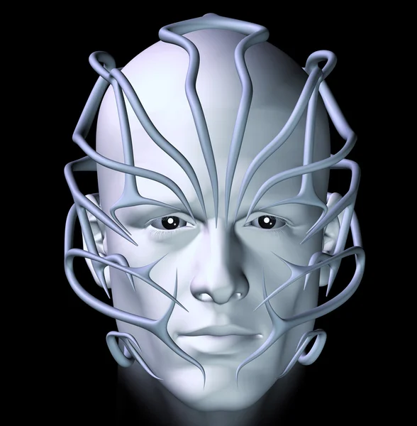 Cyberpunk fütüristik aşiret maske çizim ile — Stok fotoğraf