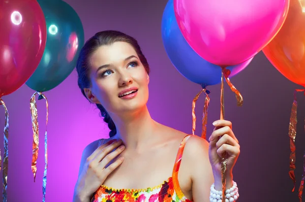 Kız zekâ balonlar — Stok fotoğraf