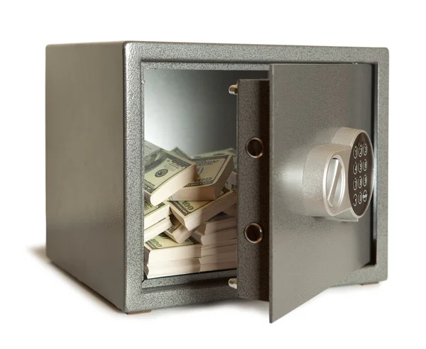 Cassetta di sicurezza Grey Bank isolato su bianco — Foto Stock
