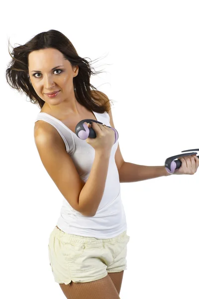 stock image Woman with dumbbells.