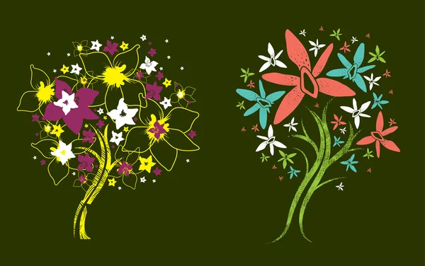 Két vektor a fák készült dekoratív virág — Stock Vector