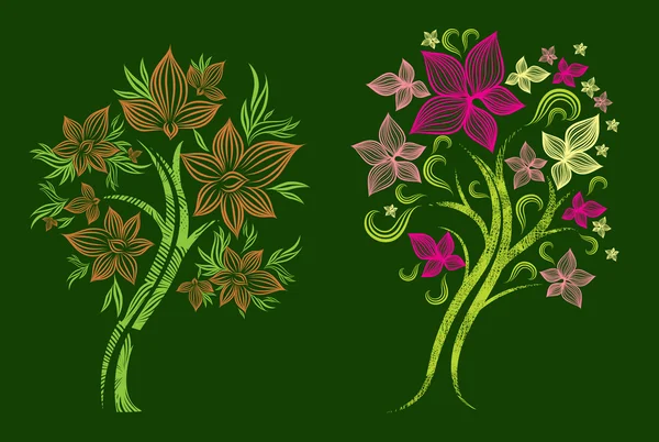 Ağaçlar dekoratif çiçek yapılan iki vektör — Stok Vektör