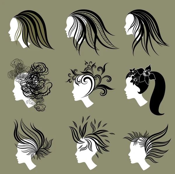 Ensemble vectoriel de cheveux vintage de filles à partir de feuilles — Image vectorielle