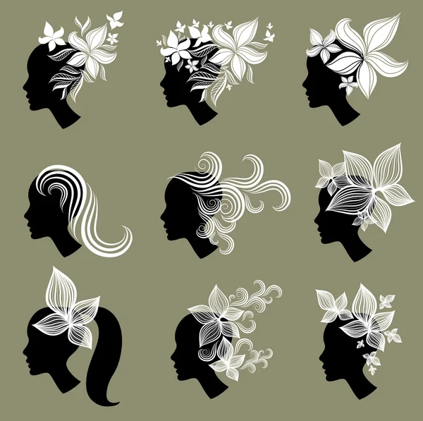 Векторный набор винтажных девичьих волос из Leafs — стоковый вектор